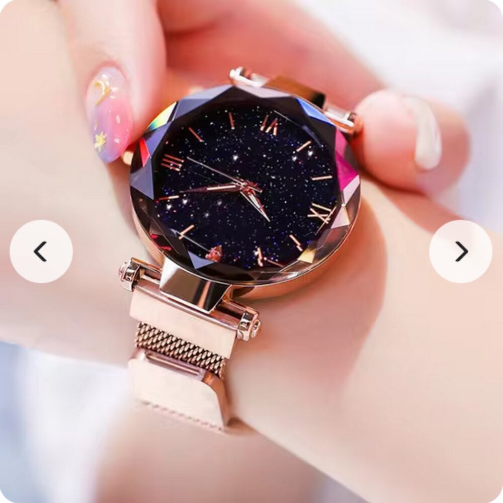Women Fashion Starry Sky Watch Magnet Buckle Mesh Belt Diamond Quartz Dress